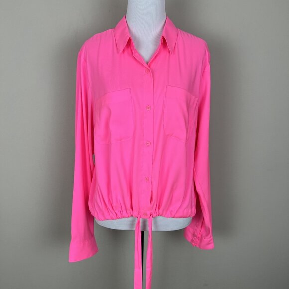 Express Shirt Top Women Large Relaxed Portofino Tie Front Button Long Sleeve NEW - Picture 13 of 13